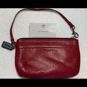 Crimson Red Pebbled Leather Coach Wristlet